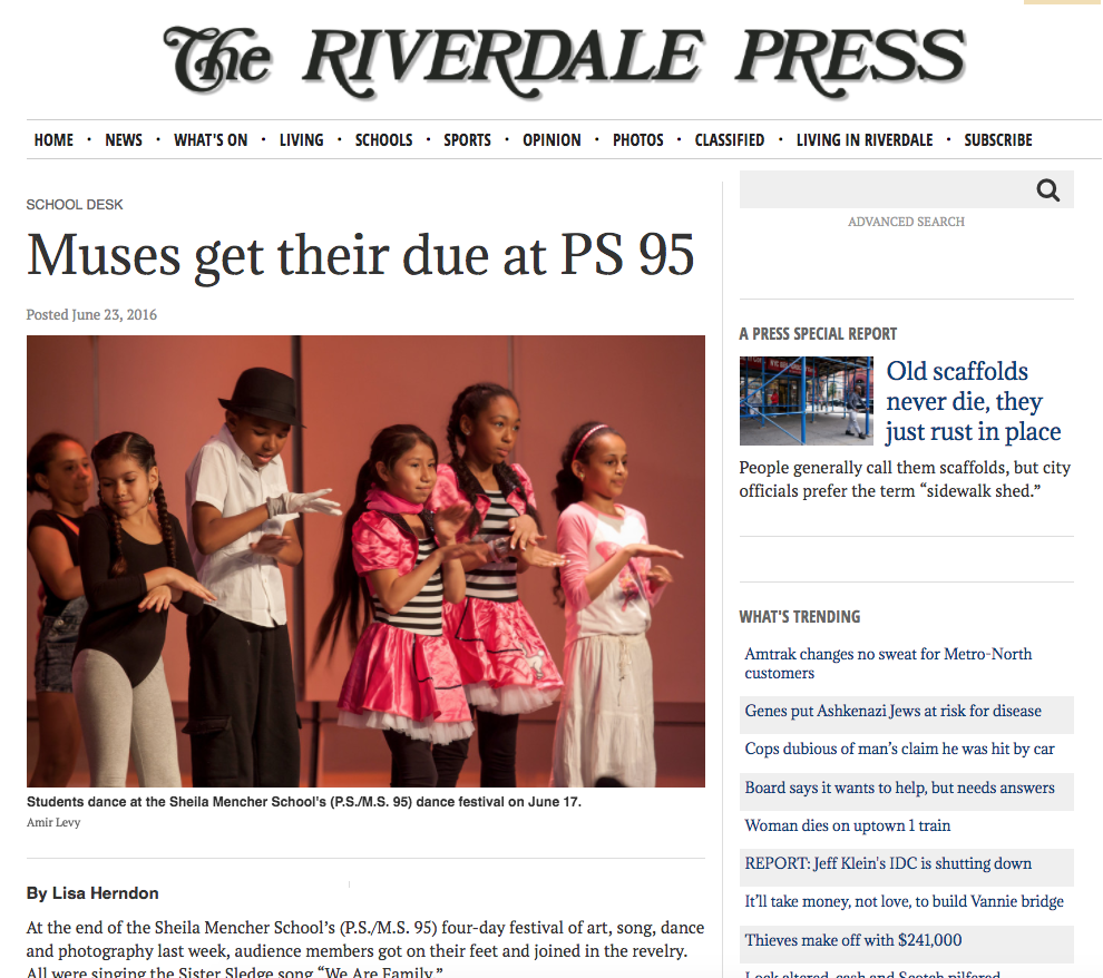 Riverdale Press Article: Muses get their due at PS 95