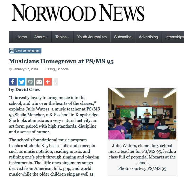 Norwood News Article: Musicians Homegrown at PS/MS 95