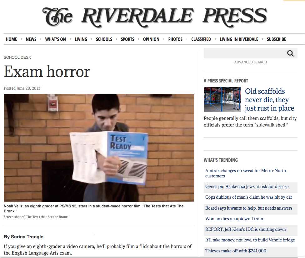 Riverdale Press Article: Exam Horror
