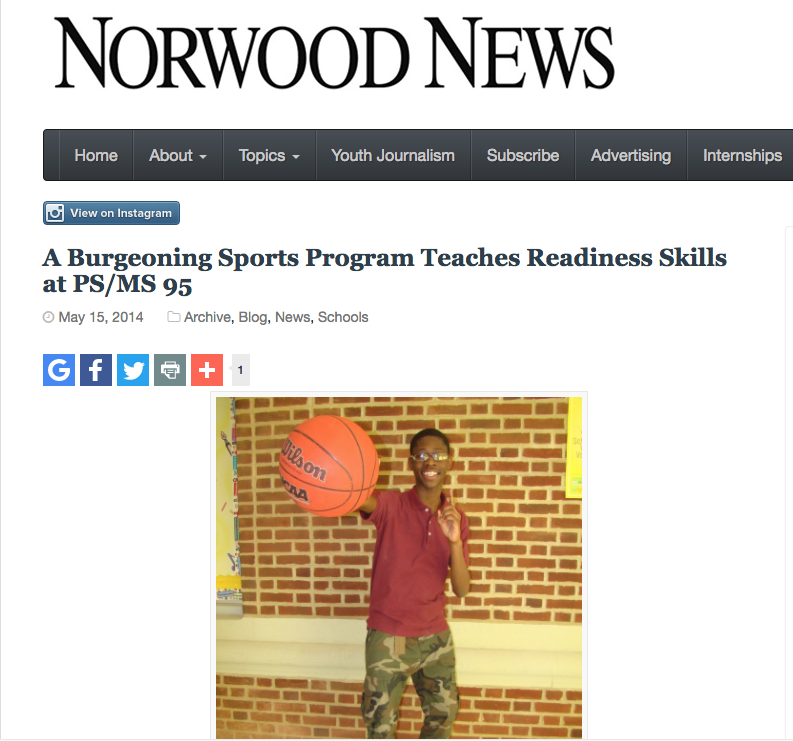 Norwood News Article: A burgeoning sports program teaches readiness skills at PS/MS 95