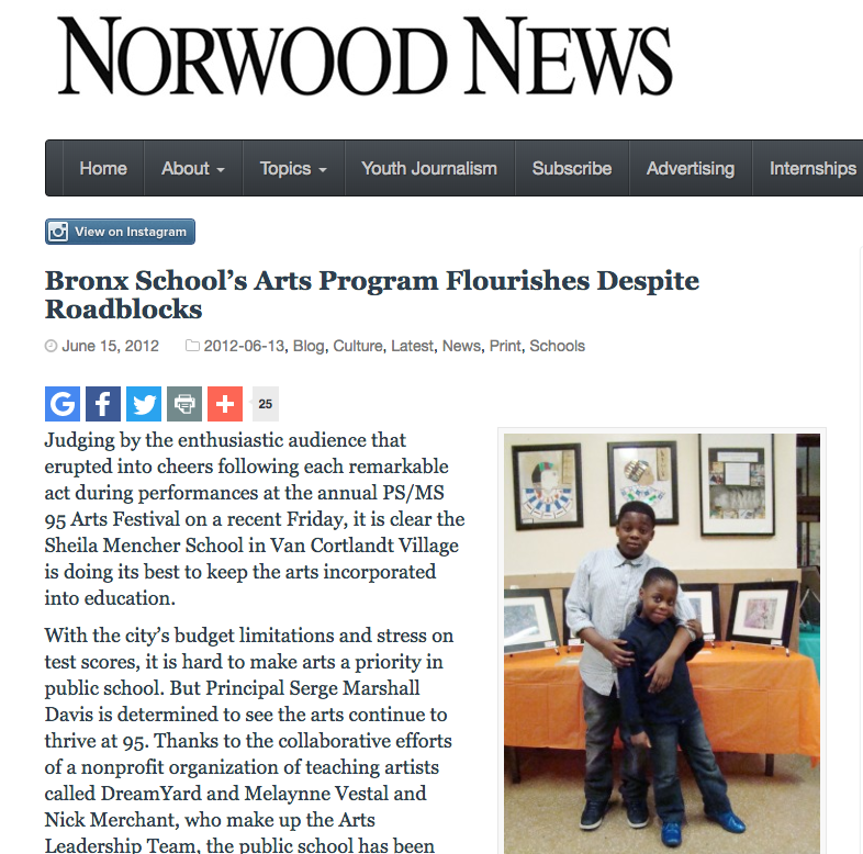 Norwood News Article: Bronx school's arts program flourish despite roadblocks